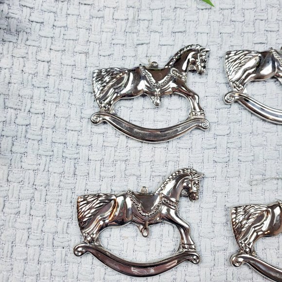The Christmas Shoppe Silverplate Rocking Horse Ornaments Vintage 1980's Holiday - Picture 2 of 5